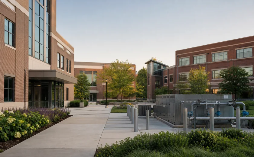 Campus facilities courtyard with exterior mechanical equipment