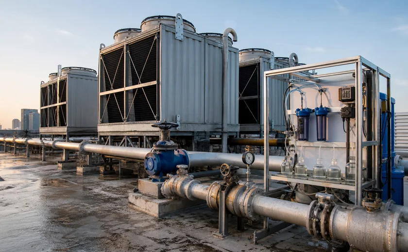Cooling tower water-treatment equipment at a commercial facility