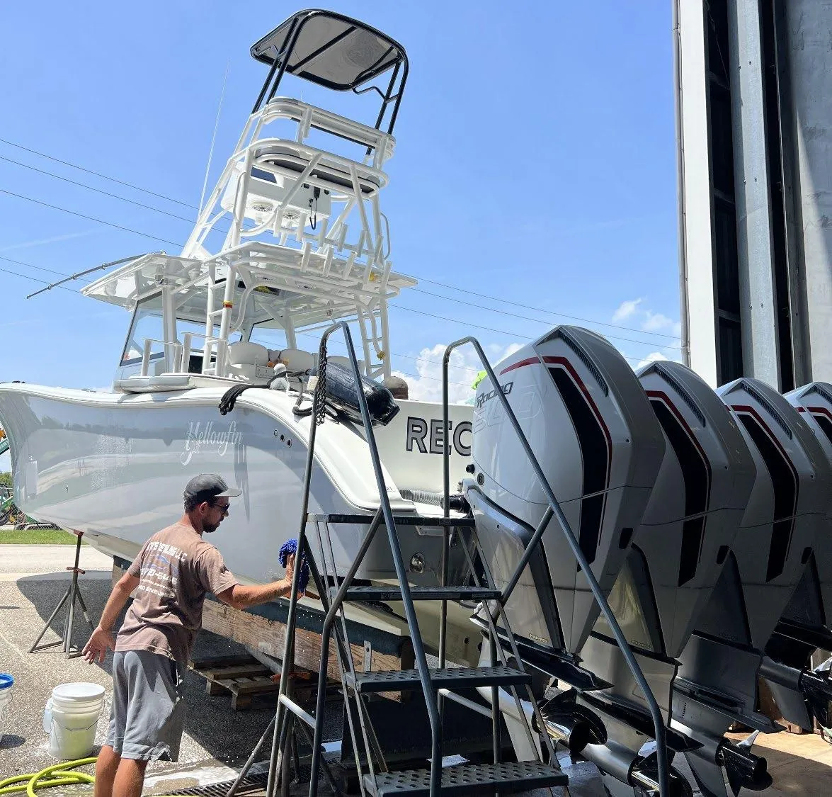 43-foot Yellowfin vessel washed and waxed with VertKleen Torque